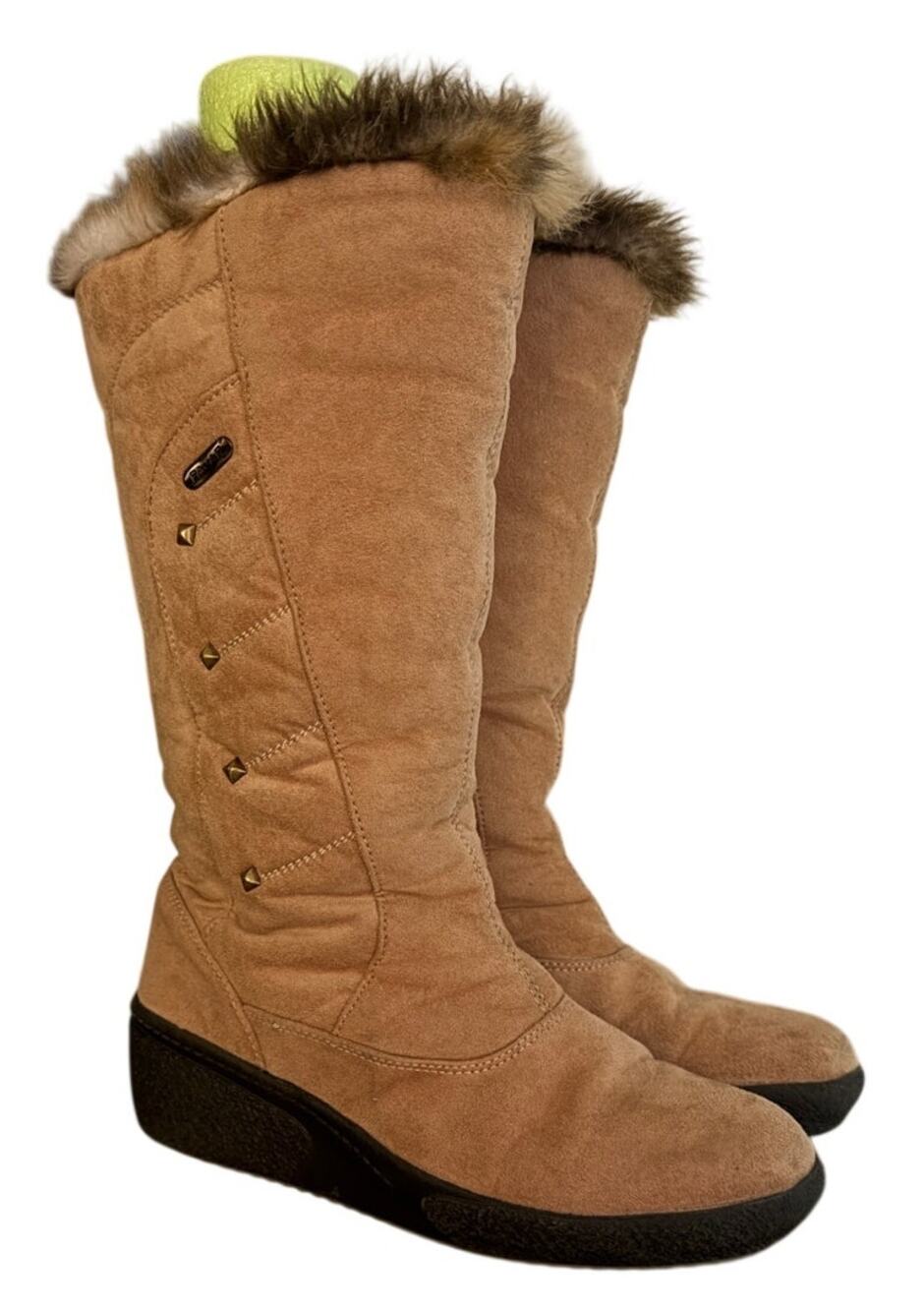 Pajar Tan Suede Shearling Fur Winter Boots Studded Mid Calf Snow Cozy Warm 40
